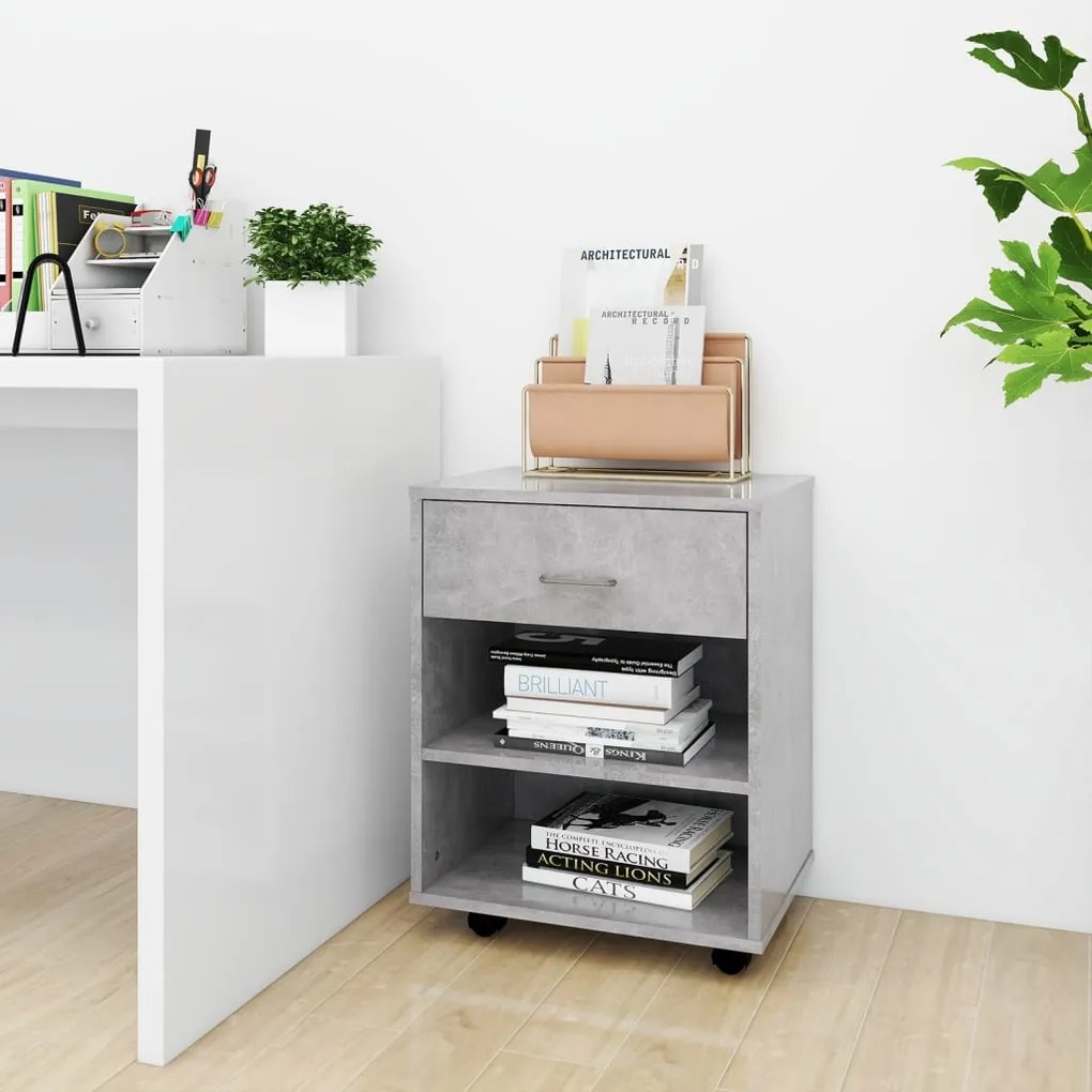 Mobiletto Con Ruote Grigio Cemento 46x36x59cm Legno Multistrato /