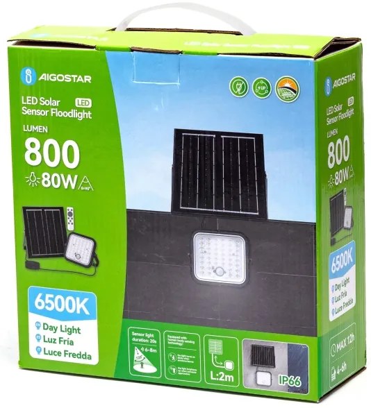 Aigostar - LED Faro solare dimmerabile con sensore LED/80W/3,4V IP66 + +TC