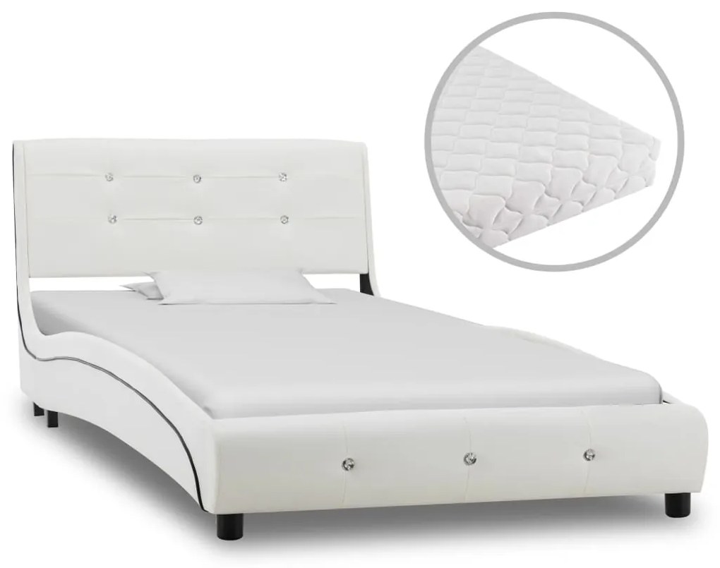 Letto con materasso bianco in similpelle 90x200 cm