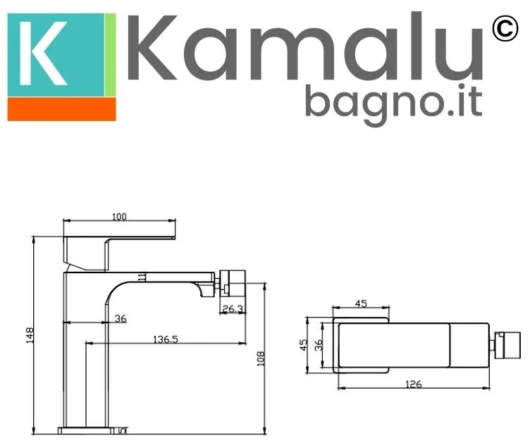 Kamalu - miscelatore bidet nero opaco linea squadrata | kam-diana nero