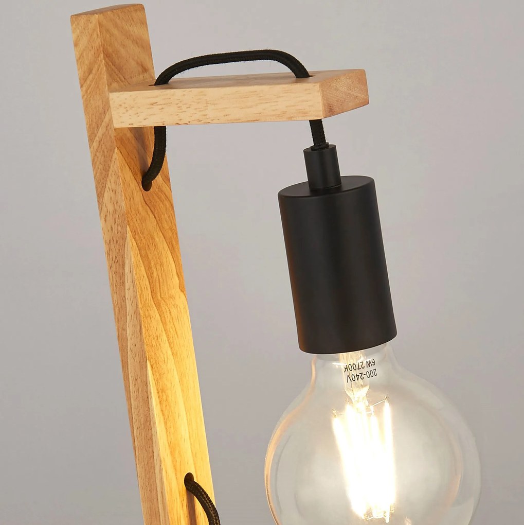 Lampada Da Scrivania Nordico Tribeca Acciaio Marrone Legno Nero 1 Luce E27