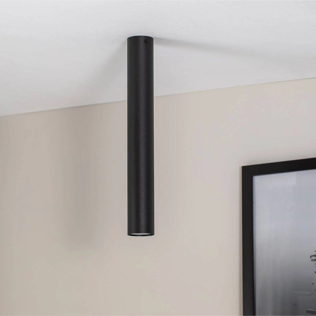 EMIBIG LIGHTING Faretto da soffitto Tecno 1L, acciaio, GU10, altezza 45 cm, nero
