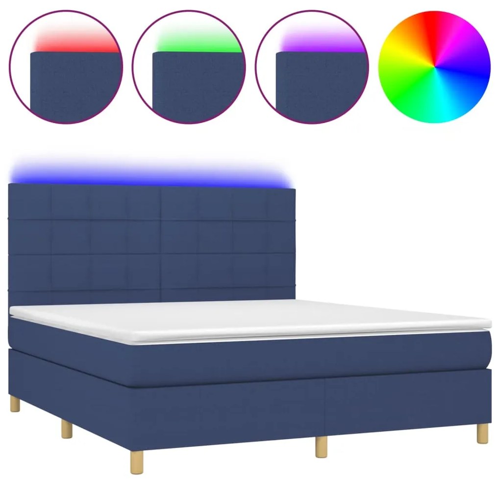 Letto a molle con materasso e led blu 180x200 cm in tessuto