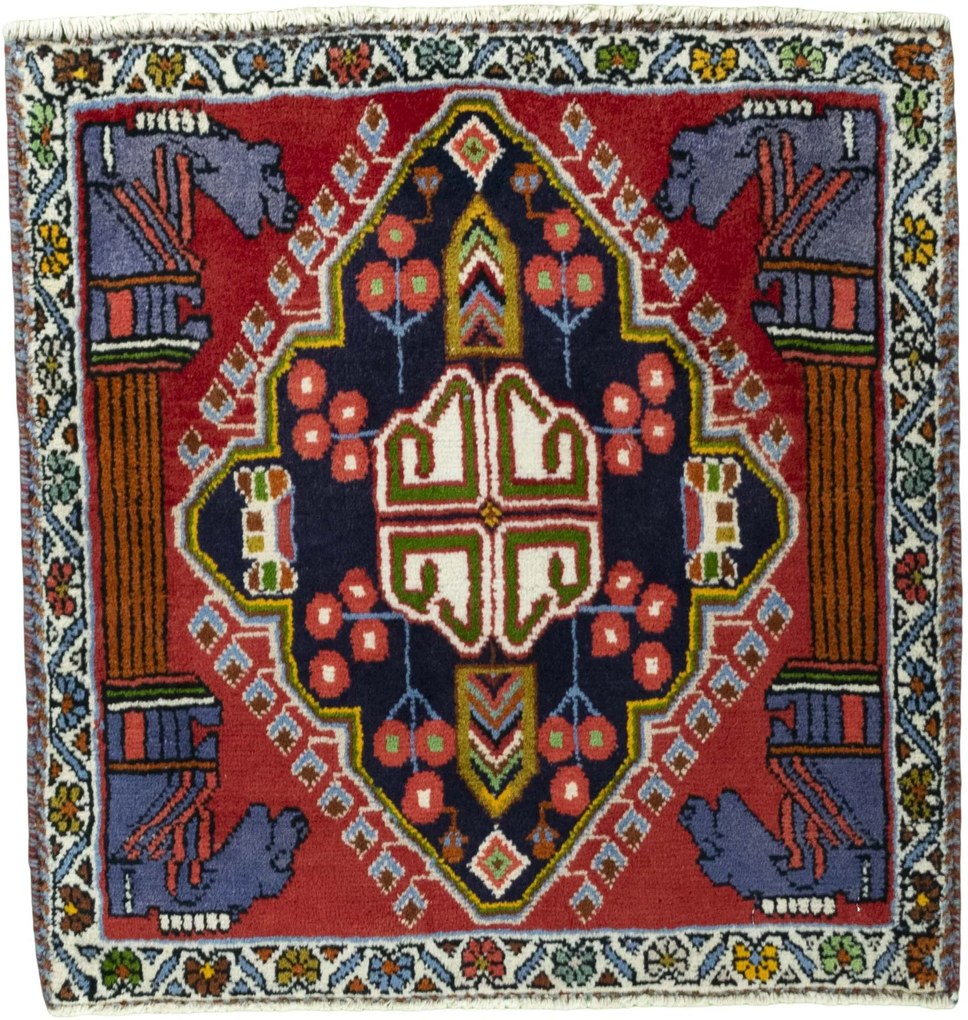 Shiraz Tappeto 60 x 60 Rosso (Iran) Annodato A Mano