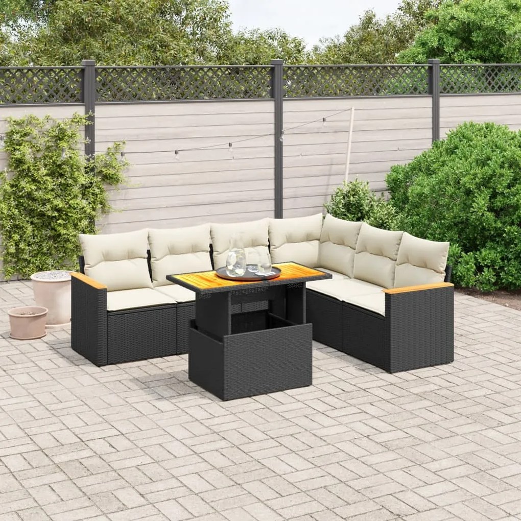 Set divani da giardino con cuscini 7pz nero polyrattan