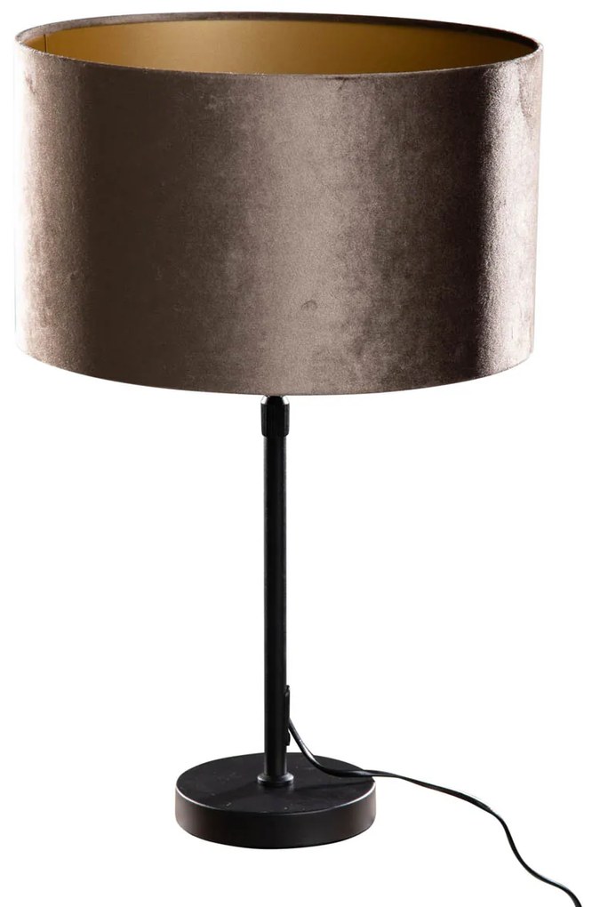 Lampada da tavolo nera con paralume in velluto marrone 35 cm - Parte