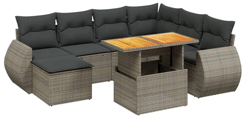 Set divano da giardino 8 pz con cuscini grigio in polyrattan