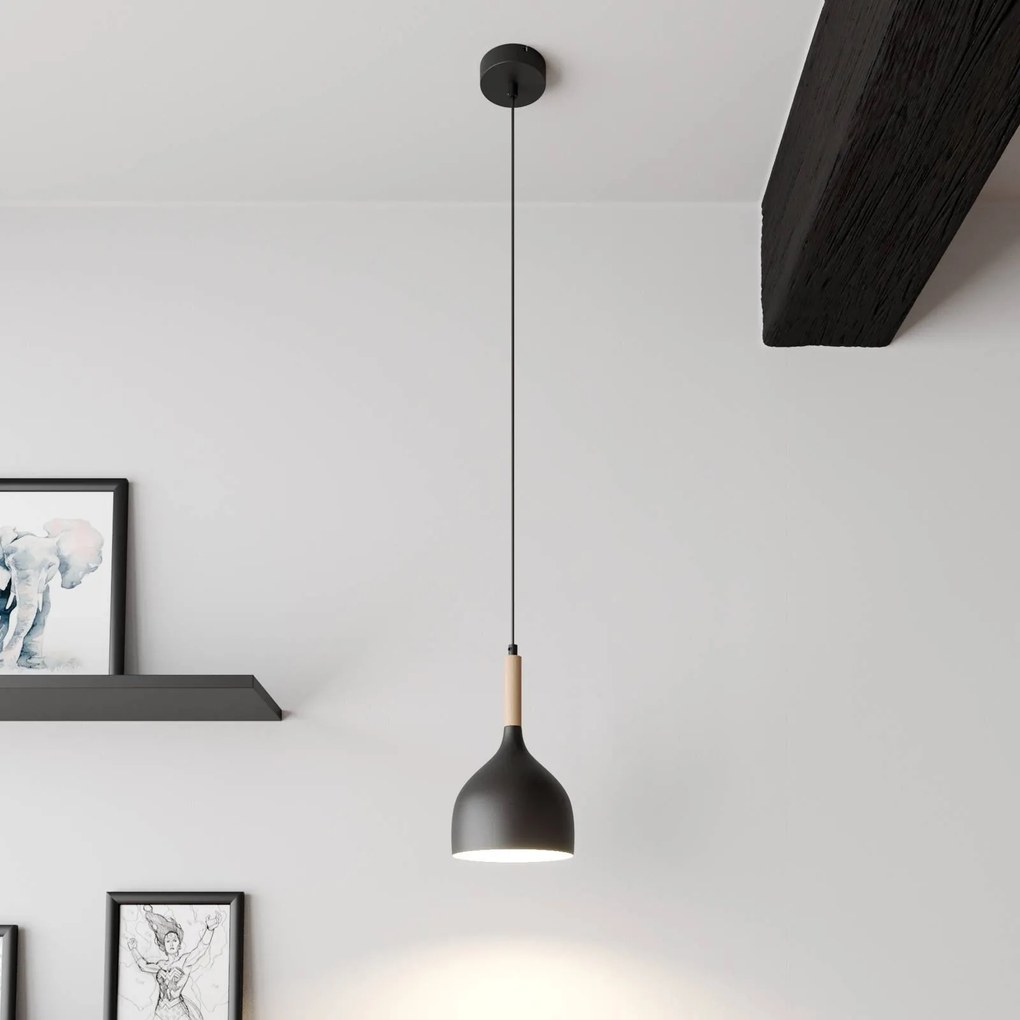 Luminex Lampada a sospensione Noak, nero/legno naturale, Ø 17 cm