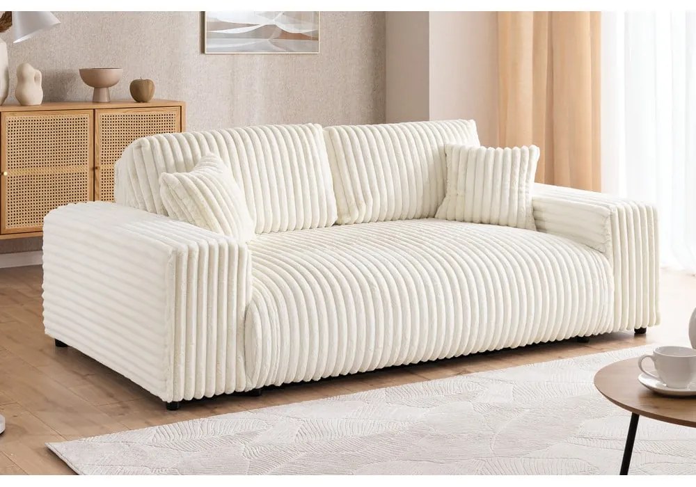 Divano color crema con rivestimento in velluto a coste 178 cm Justin – Ropez