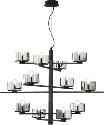 Lampada a sospensione FIGARO 94 cm a 12 luci in metallo con diffusori in vetro NERO