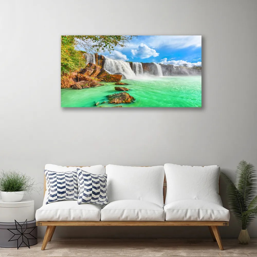 Quadro su tela Paesaggio del lago della cascata 100x50 cm