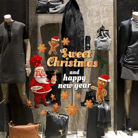 Vetrofania natalizia Babbo Natale con biscotto