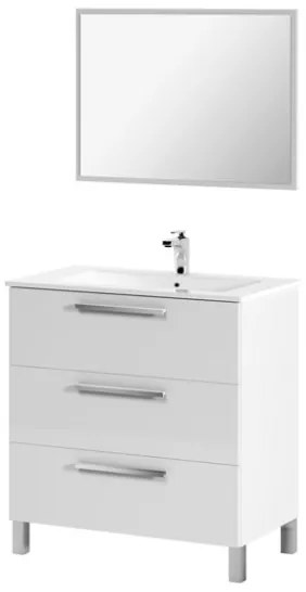 Mobile Bagno 80 Cm Con Lavabo E Specchio Da Terra Bianco Athena 3 Cassetti