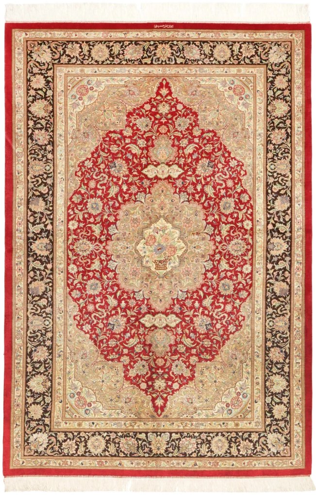 Ghom Tappeto 200 x 140 Rosso (Iran) Annodato A Mano