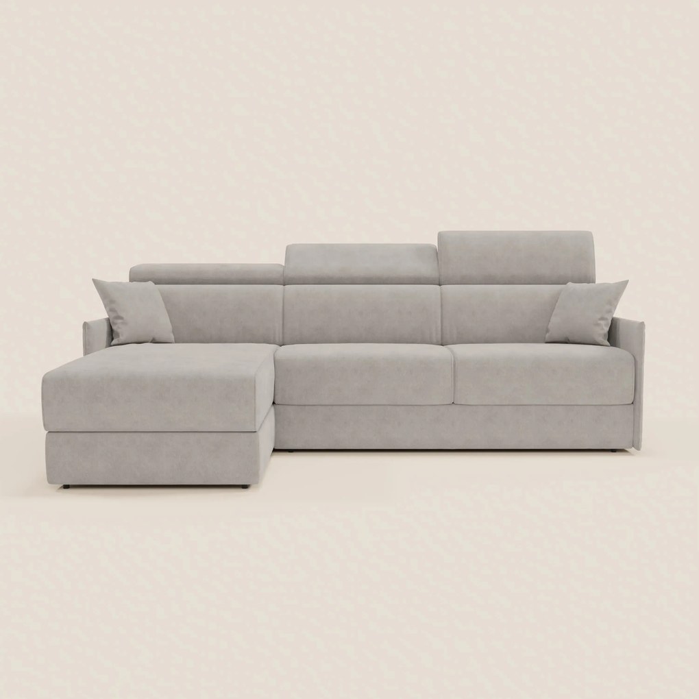 Miryam divano letto angolare compatto - poggiatesta reclinabili e penisola contenitore in tessuto smacchiabile T31