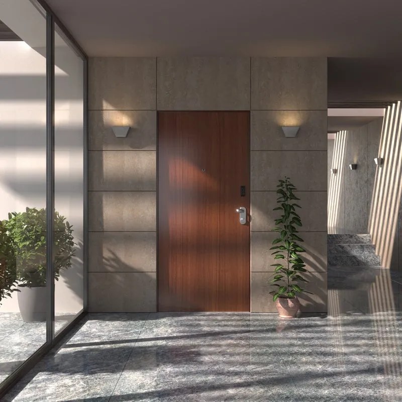 Porta blindata DI.BI. Code Tast L 80 x H 200 cm in melaminico noce tanganika/bianco, apertura spingere a sinistra, falso telaio incluso