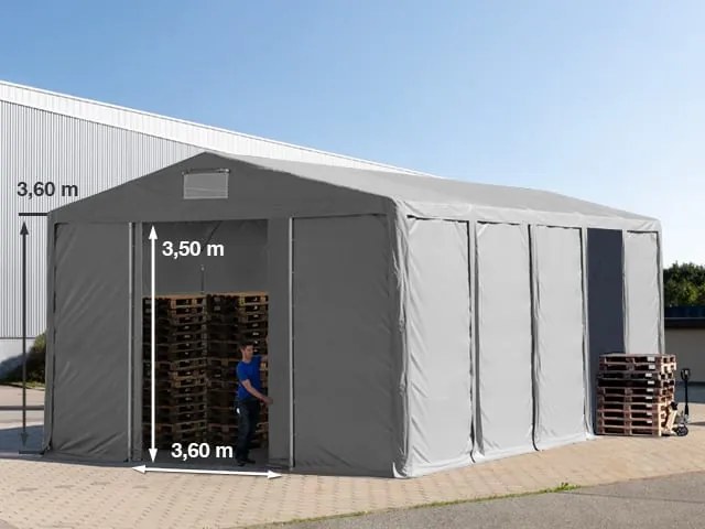 TOOLPORT 8x10m tenda capannone, altezza 3,6m porta scorrevole, PVC 850, grigio, senza statica - (79837)