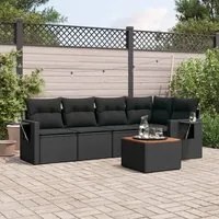 Set Divano da Giardino 6 pz con Cuscini Nero in Polyrattan 3224550