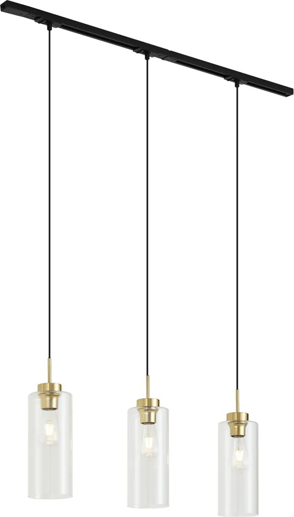 Sistema a binario moderno nero con 3 lampade a sospensione oro con vetro trasparente monofase - Iconic Laura