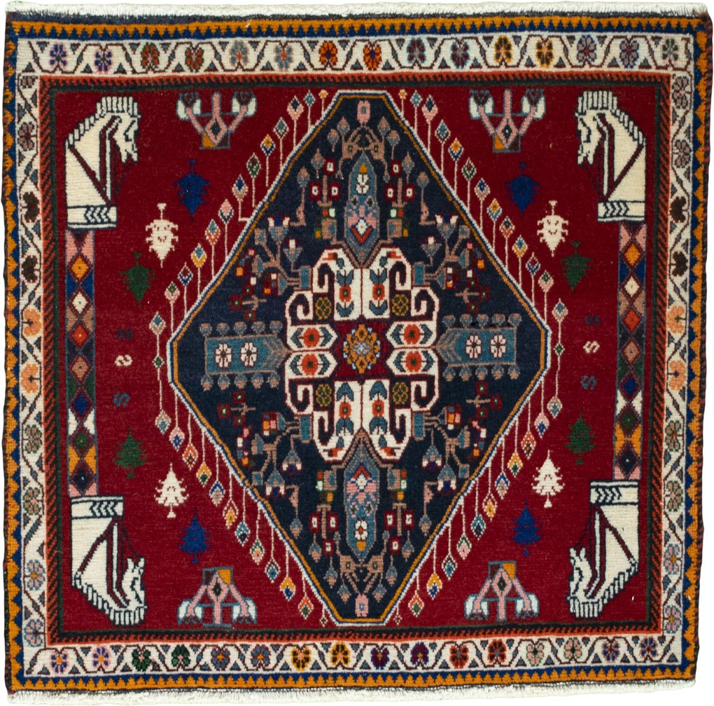 Shiraz Tappeto 70x70 Rosso (Iran) Annodato A Mano