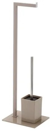 Piantana Portarotolo In Acciaio Tortora Con Portascopino E Base In Vetro