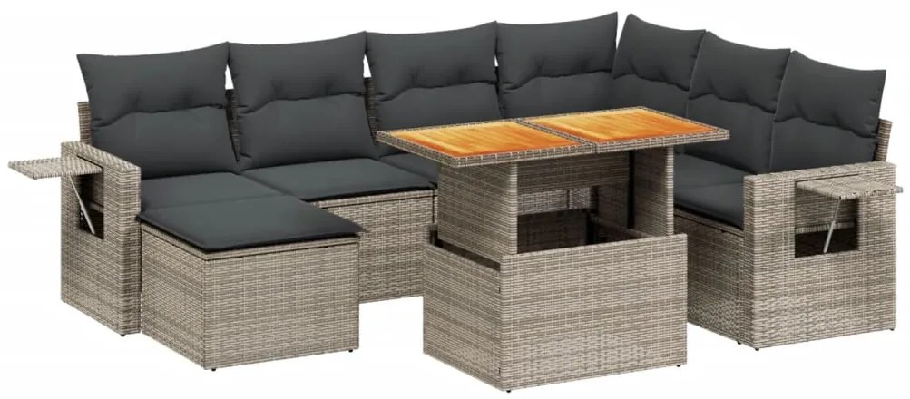 Set divano da giardino 8 pz con cuscini grigio in polyrattan