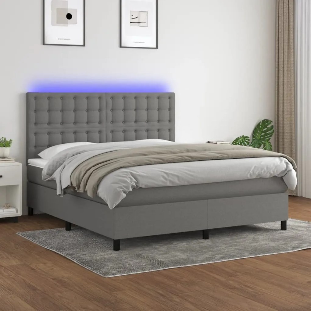 Letto a molle materasso e led grigio scuro 180x200cm in tessuto