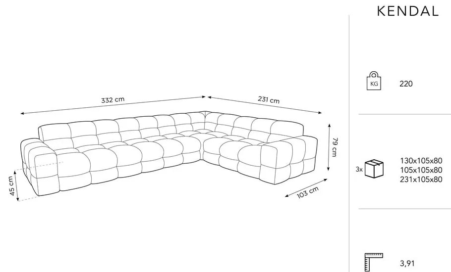 Divano angolare in velluto blu scuro (angolo destro) Kendal - Micadoni Home