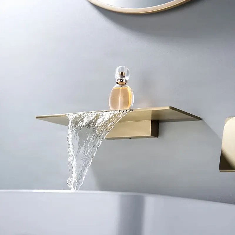 Rubinetto da parete per lavabo ELITE EDITION BSW1722 con LED e getto a cascata, in più finiture tra cui oro spazzolato e nero opaco — Nichel