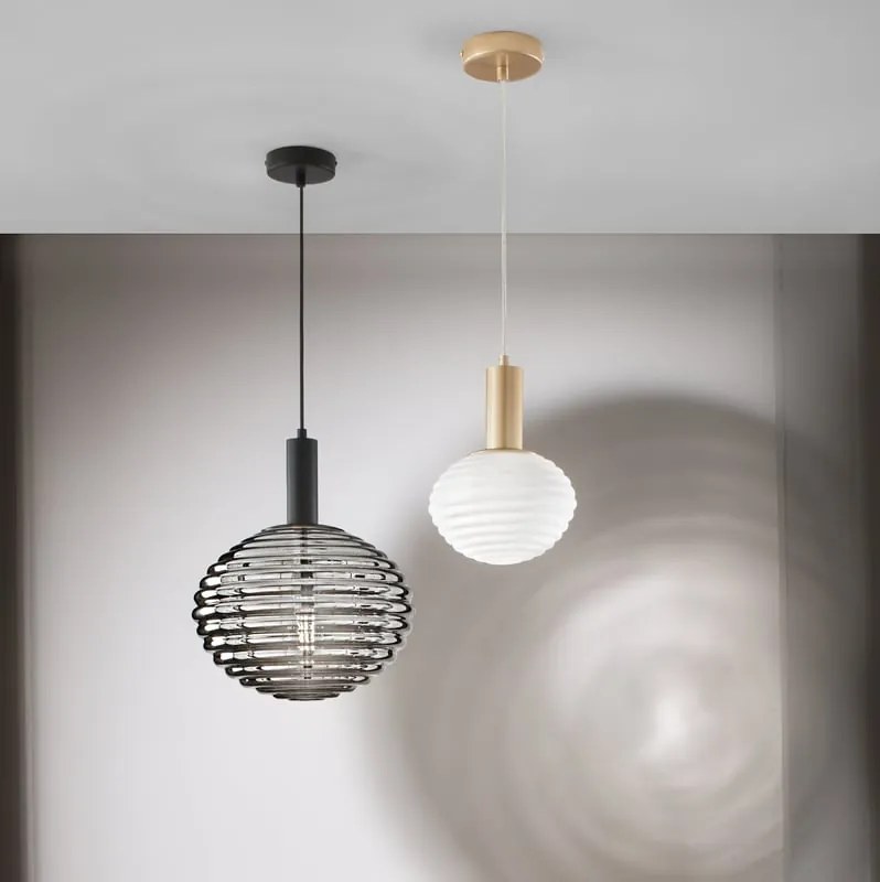 Lampadario Glamour Ripple oro paralume bianco E27 Ø32cm LUCE AMBIENTE DESIGN