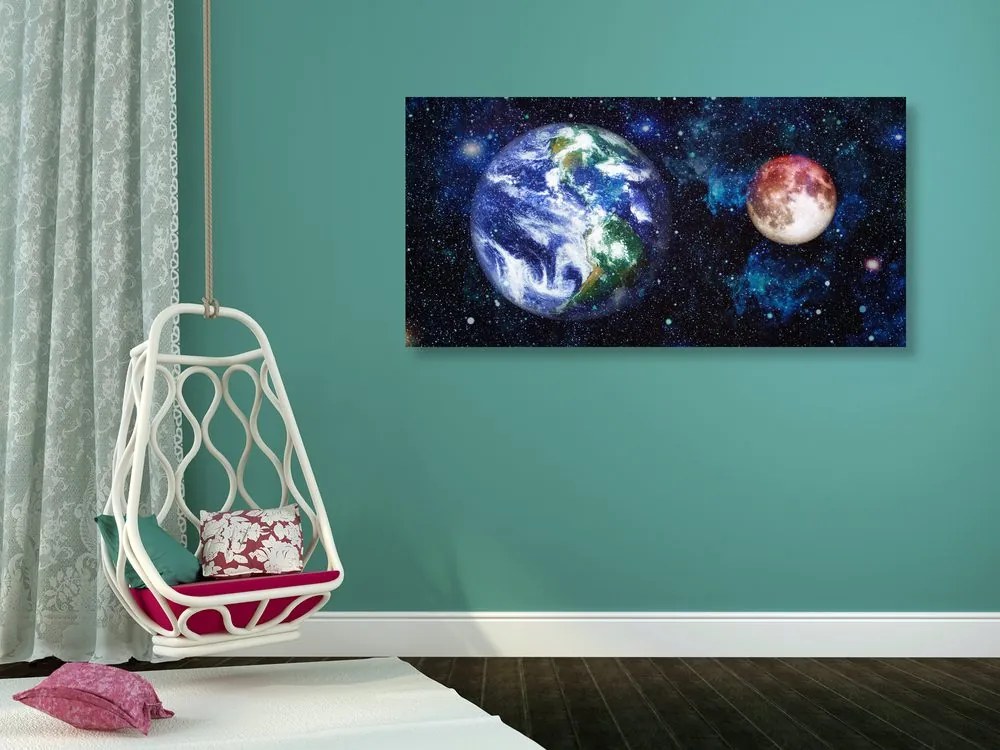 Stampa su tela – Pianeta Terra e Luna rossa