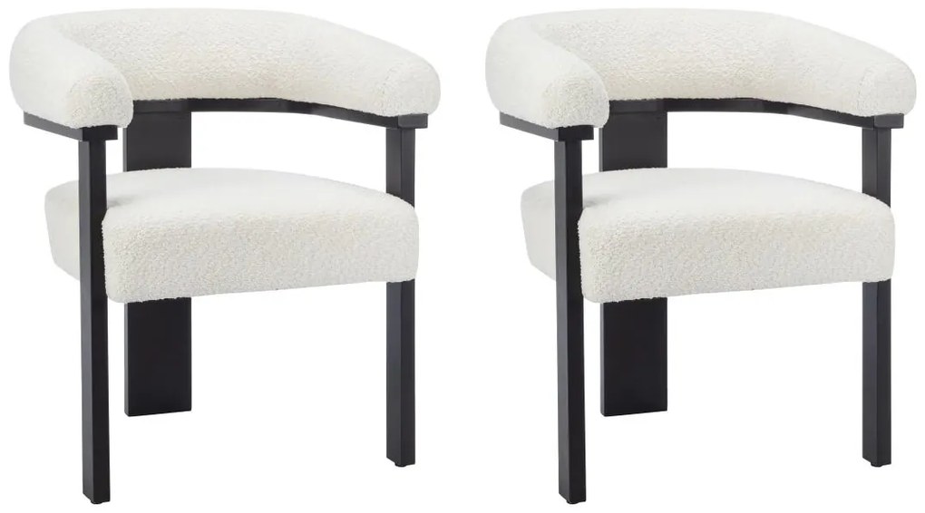 Sedia con braccioli in Tessuto bouclette e Legno di hevea Bianco e Nero - Lotto di 2 - LIVELIA