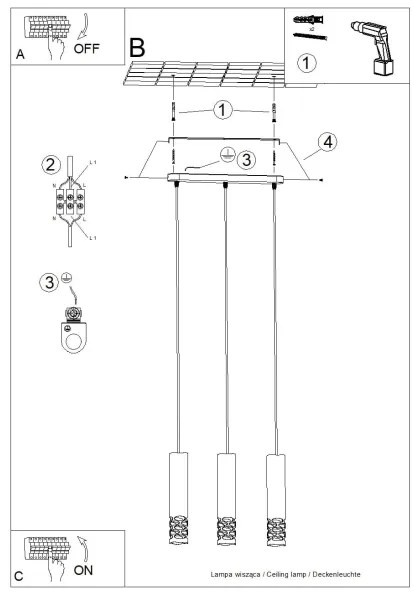 Sollux SL.1693 - Lampadario a sospensione con filo LIRO 3xGU10/10W/230V bianco