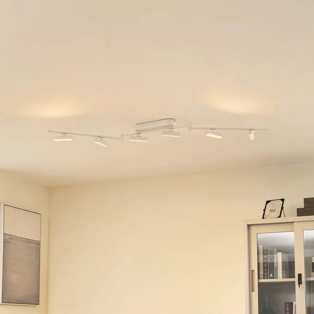 Lindby Faretto LED Eldrin, bianco, a 6 luci, barra luminosa Eldrin Lindby, dimmerabile, Bianco / Opale, Soggiorno / Sala da pranzo, Metallo, Moderno