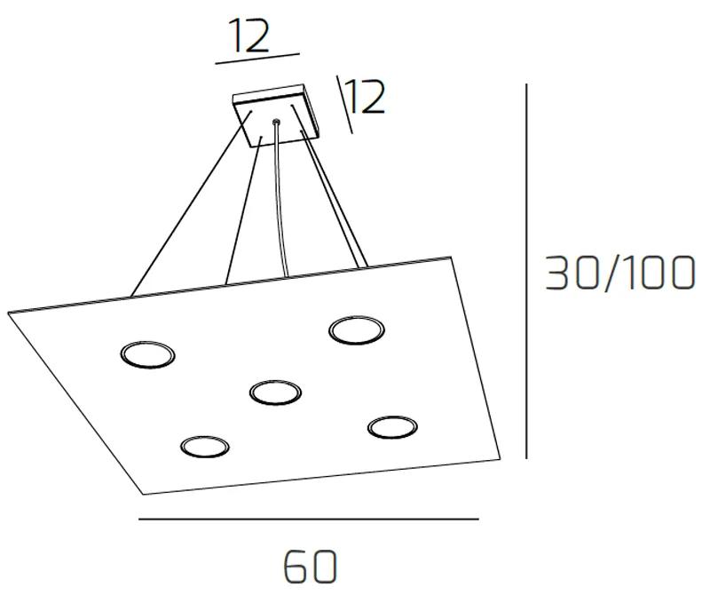 Sospensione Moderna Quadrata Path Vetro Bianco 5 Luci Gx53