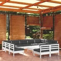 Set Divani da Giardino 12 pz con Cuscini Bianchi Legno di Pino cod mxl 44446