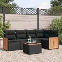 Set Divano da Giardino 6 pz con Cuscini Nero in Polyrattan 3227630