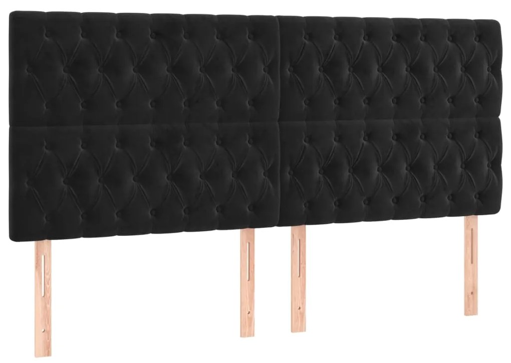Testiera a led nera 180x7x118/128 cm in velluto