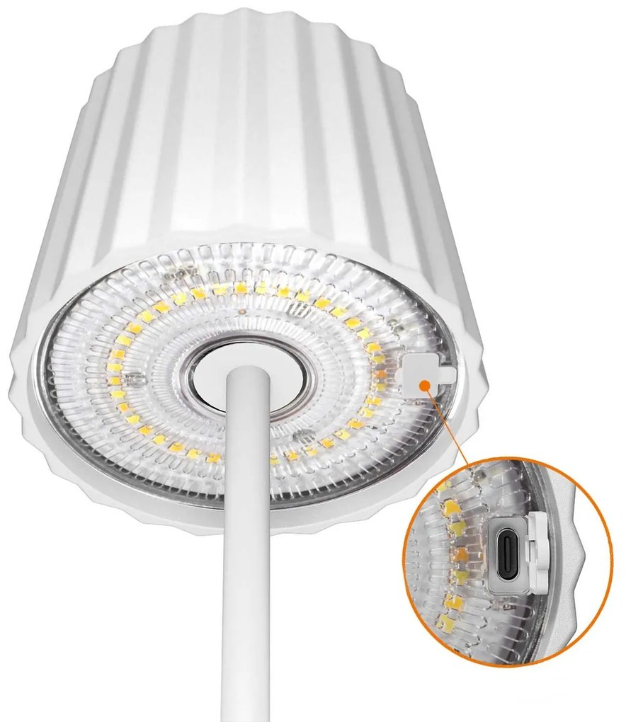 Lampada da Tavolo Ricaricabile 2.2W IP54 CCT Dimmerabile - Bianco Rigato