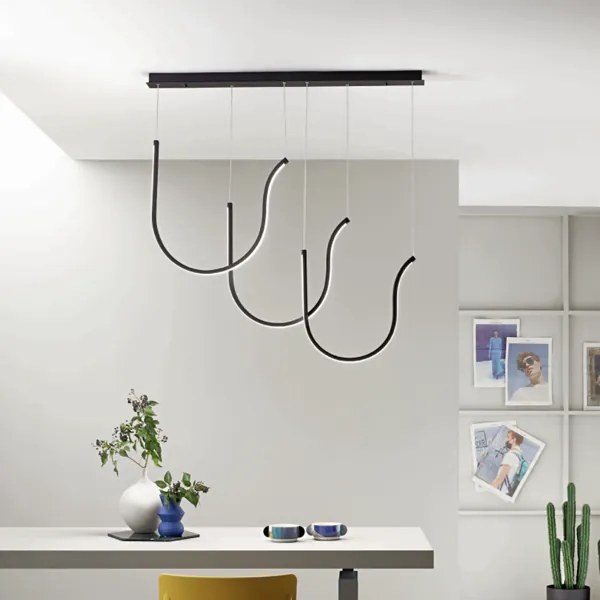 Lampada a sospensione ARQUA 3 Luci con base rettangolare 110 cm in metallo NERO