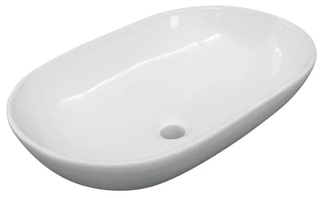 Lavabo da appoggio ovale in ceramica L 58.5 x H 18 x P 38 cm bianco lucido piletta non inclusa