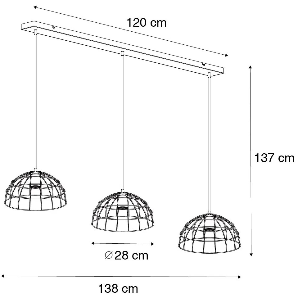Lampada a sospensione industriale nera 3 luci - Hanze