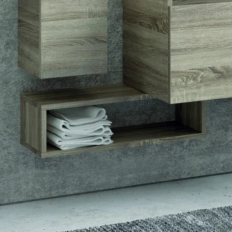 Composizione bagno sospesa 80cm composta da mobile colonna specchio e pensile - KAMALU