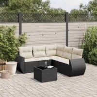 Set Divano da Giardino 6 pz con Cuscini Nero in Polyrattan 3253693