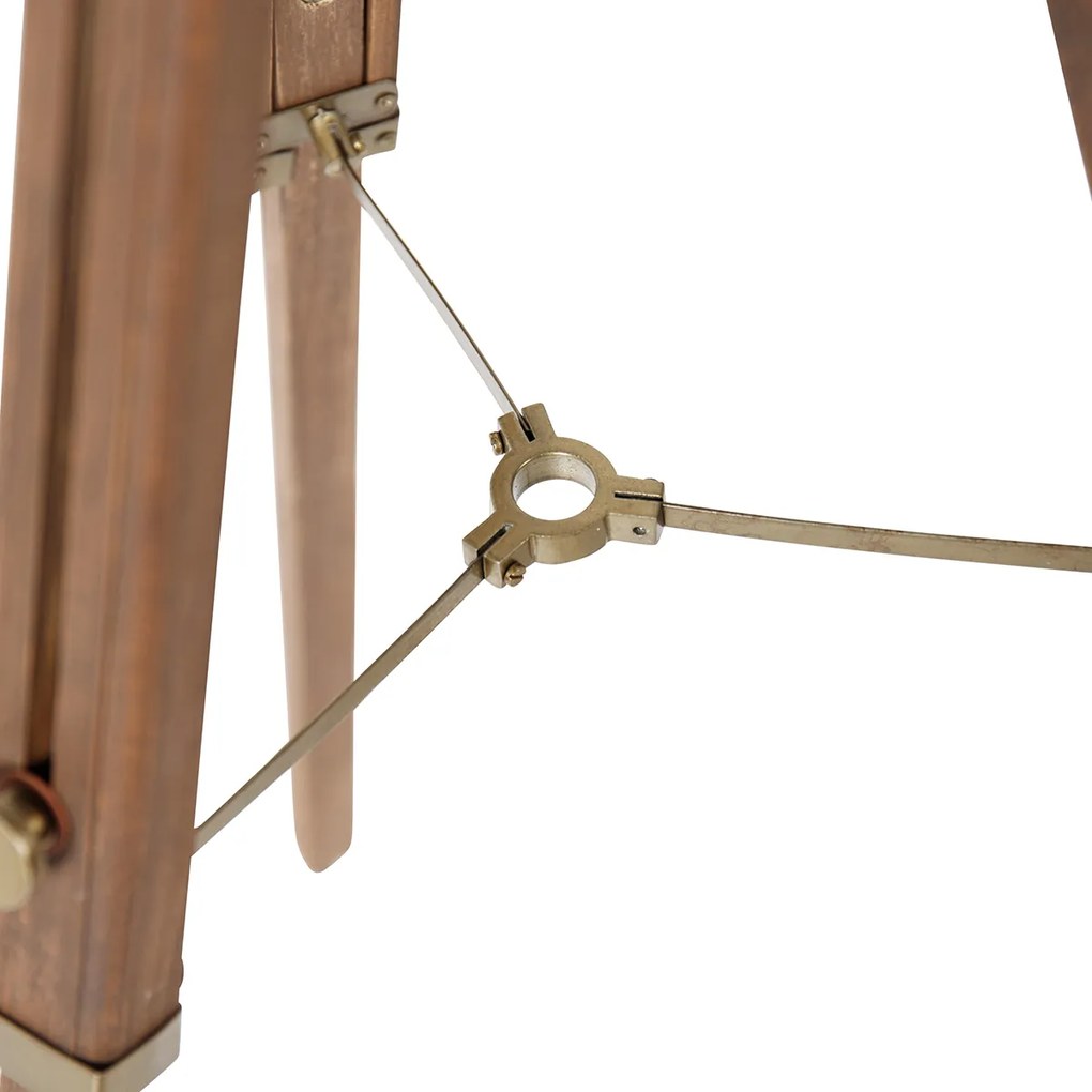 Lampada da terra a treppiede industriale bronzo con legno - Mangoes