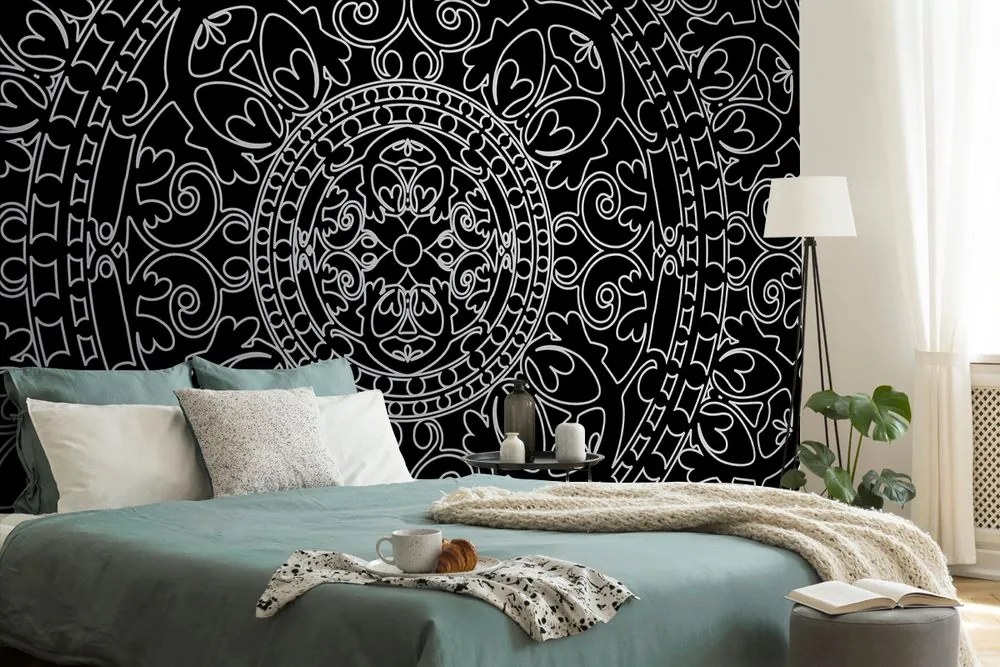Carta da parati autoadesiva – Ornamento orientale in bianco e nero