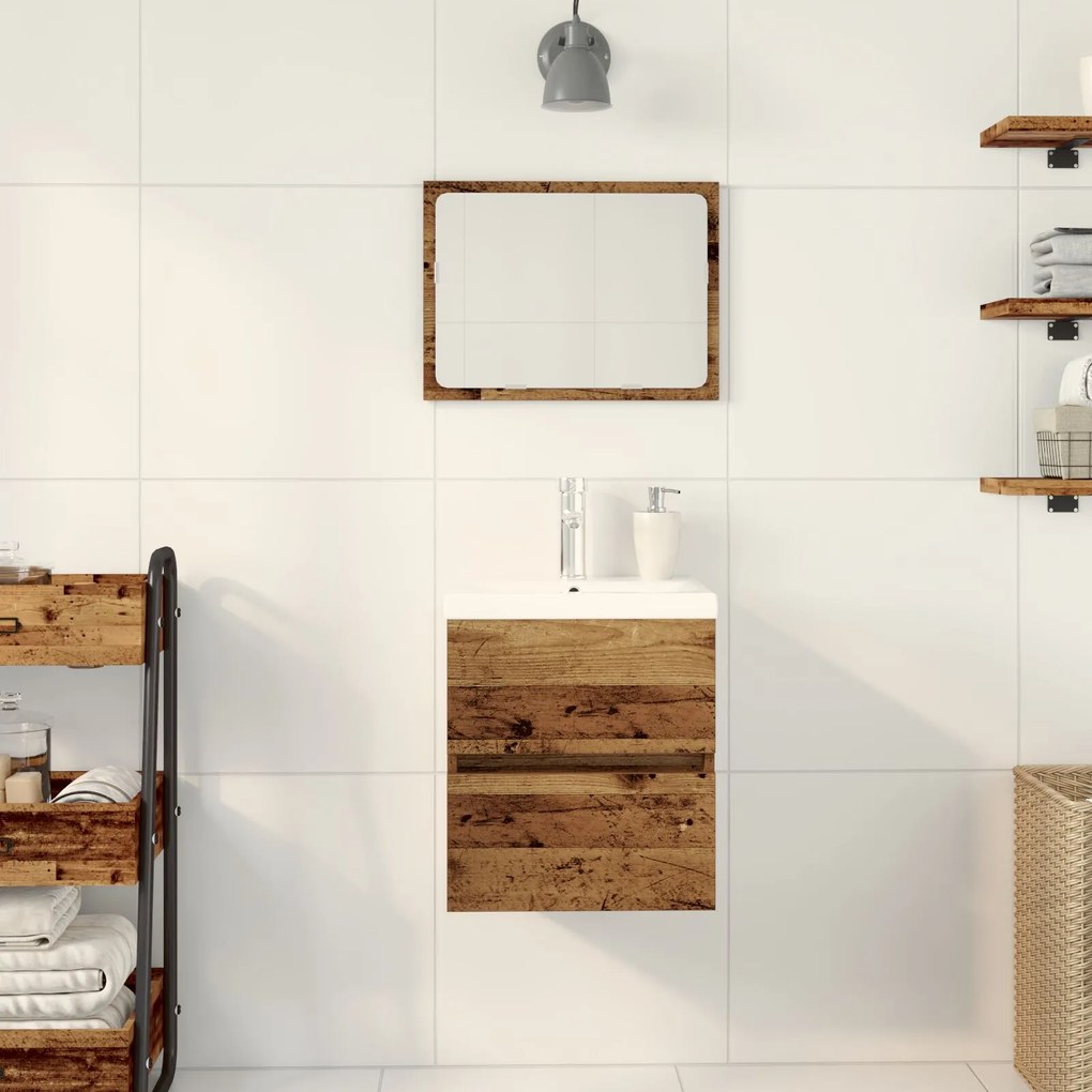 Mobile per lavandino con lavabo integrato in legno ingegnerizzato nero, mobile per lavandino in legno antico 41x38,5x45 cm legno ingegnerizzato