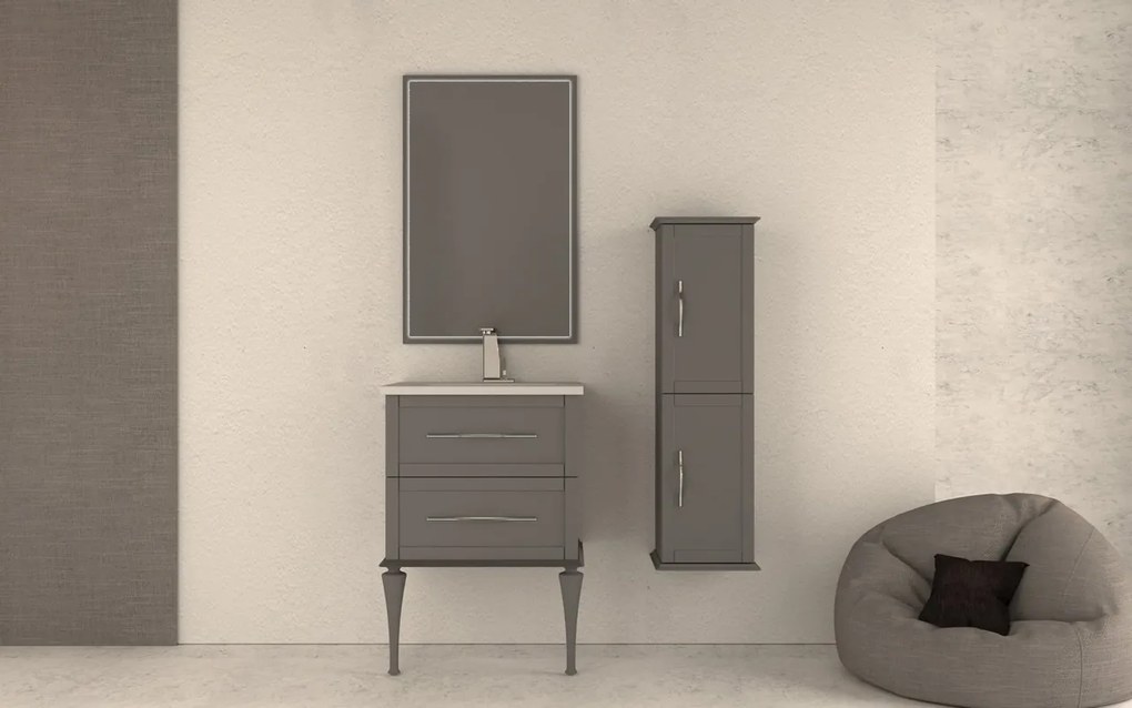 Mobile da bagno sospeso sotto lavabo L 60 x H 55 x P 46 cm grigio laccato opaco, 2 cassetti BADEN HAUS TIFFANY