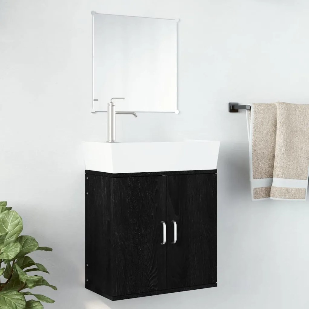 Set Mobili Da Bagno 2 Pz Nero İn Legno Multistrato /