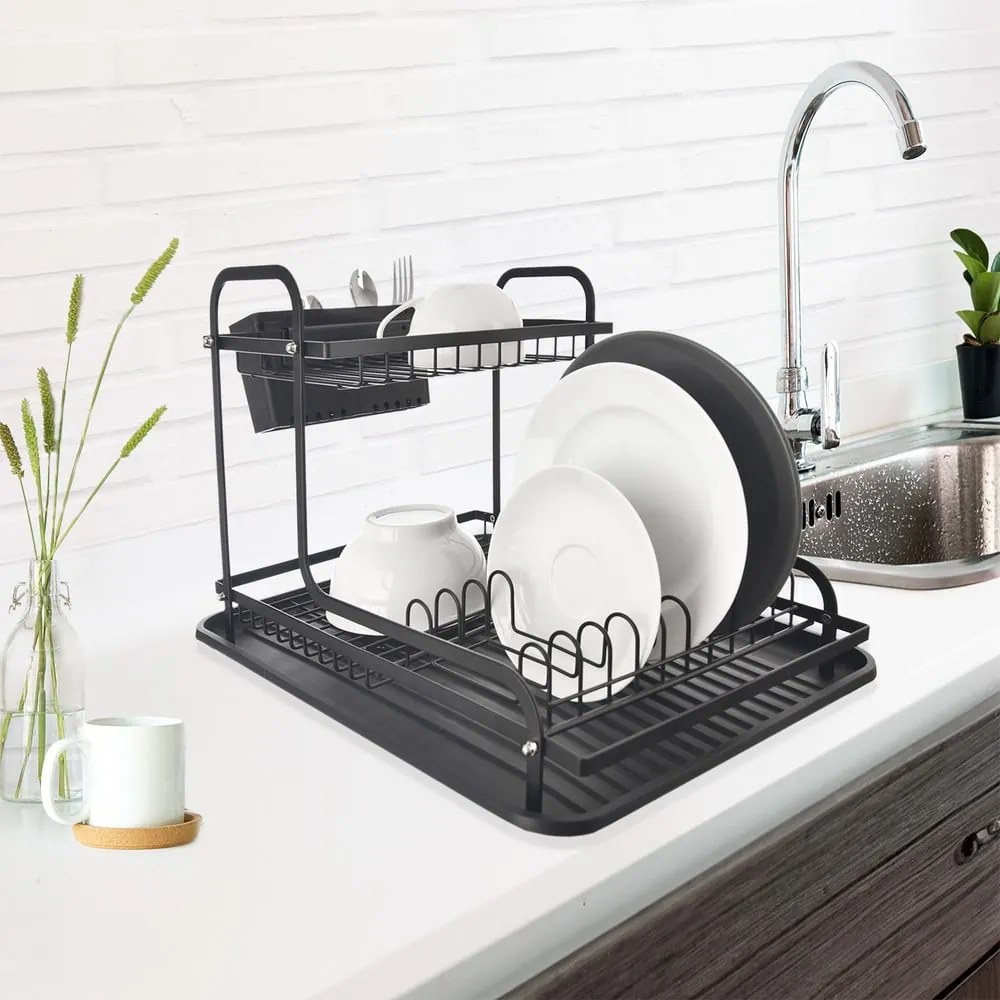 Scolapiatti a due livelli in metallo nero 42,5x32 cm Radka - Orion